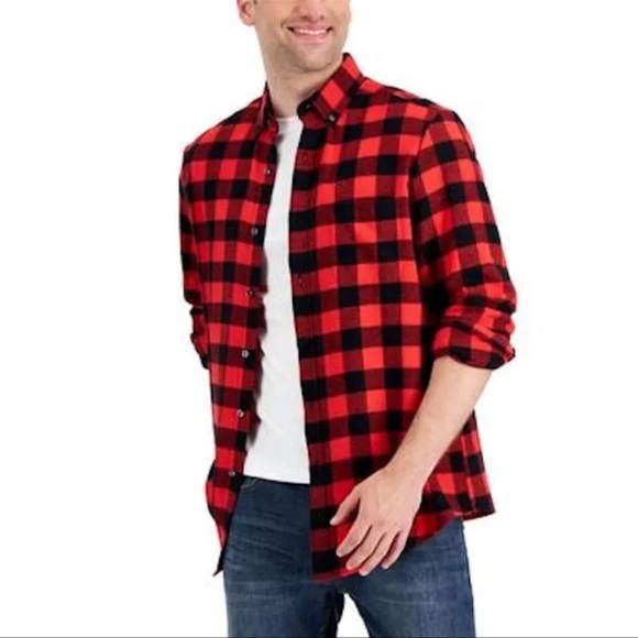 NWT. Club Room Shirt Men's XXL Red & Black Buffalo Plaid Flannel Long Sleeve - Picture 2 of 7